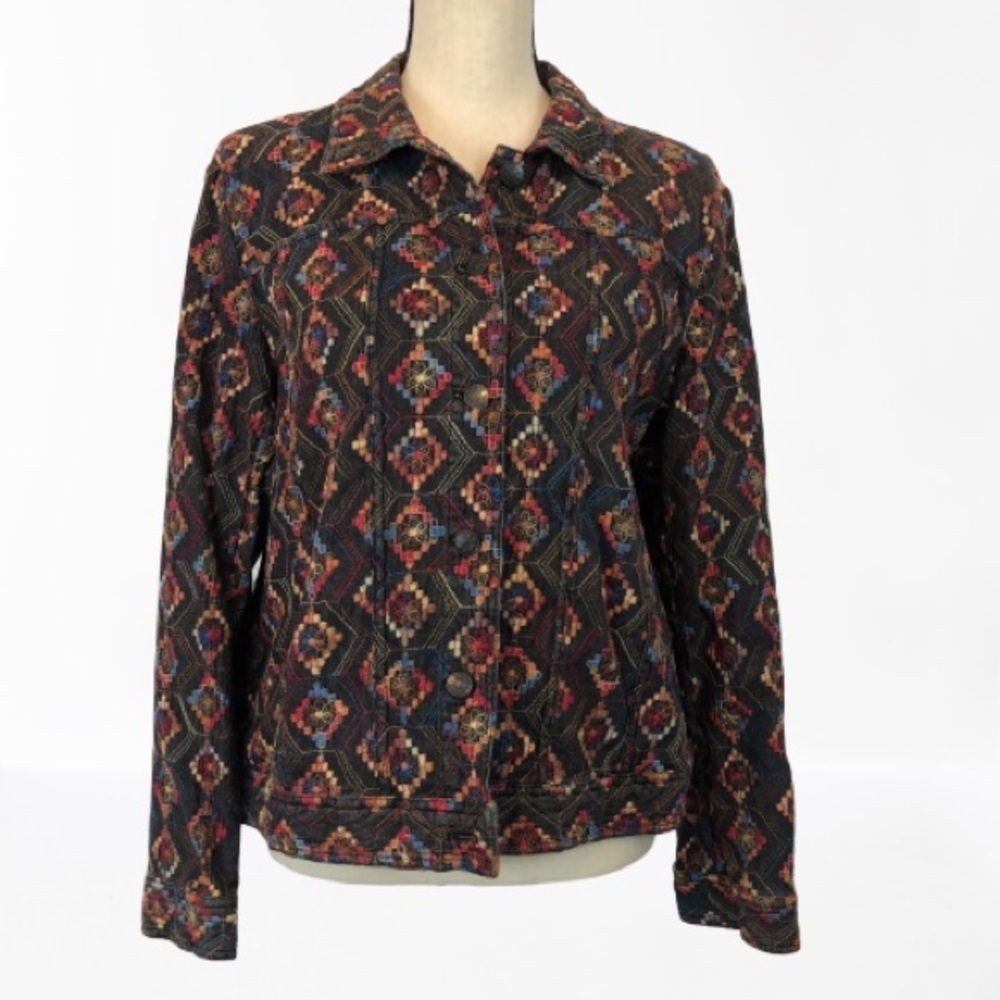 Coldwater Creek Multi Colored Tribal Print Embroidered Jacket Medium